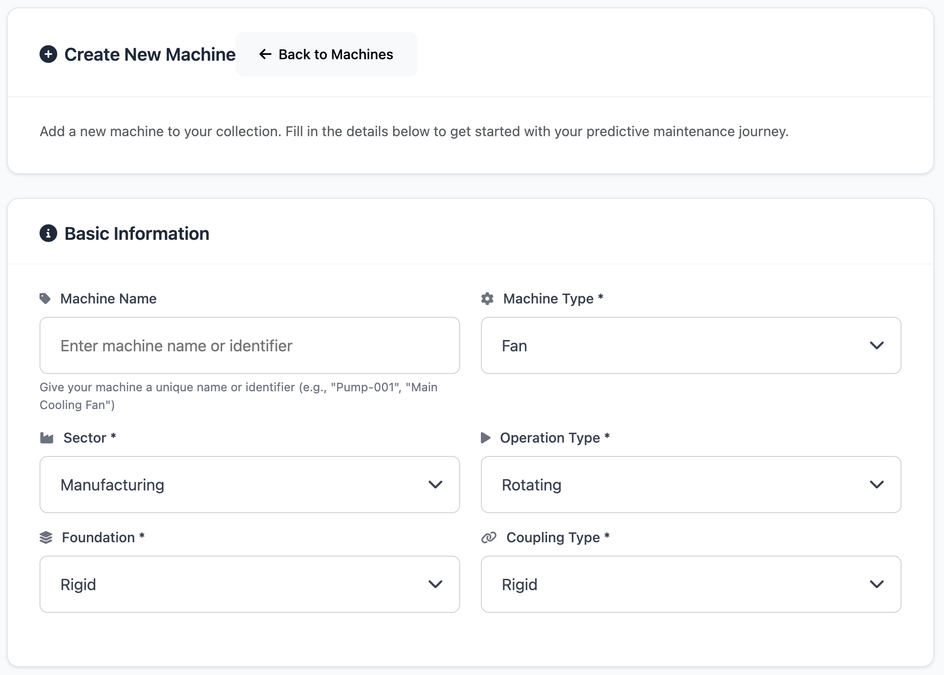 Machine Creation Interface